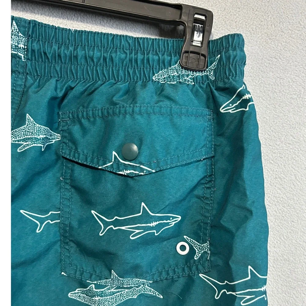 Old Navy Shark Print Swim‎ Trunks Mens Medium Teal Blue Board Shorts
